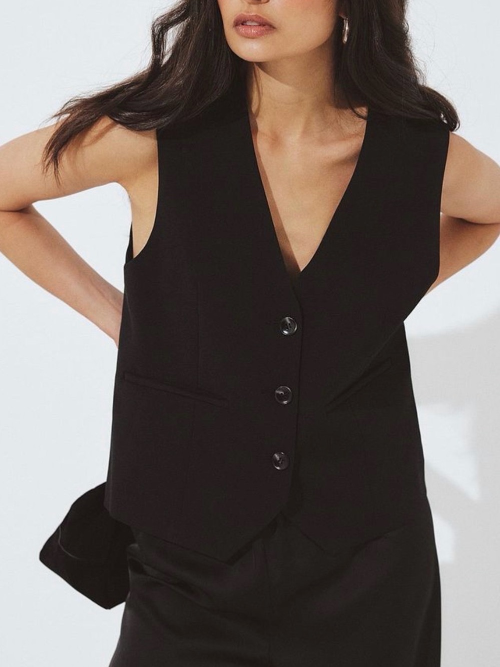 Black Tailored Button Vest
